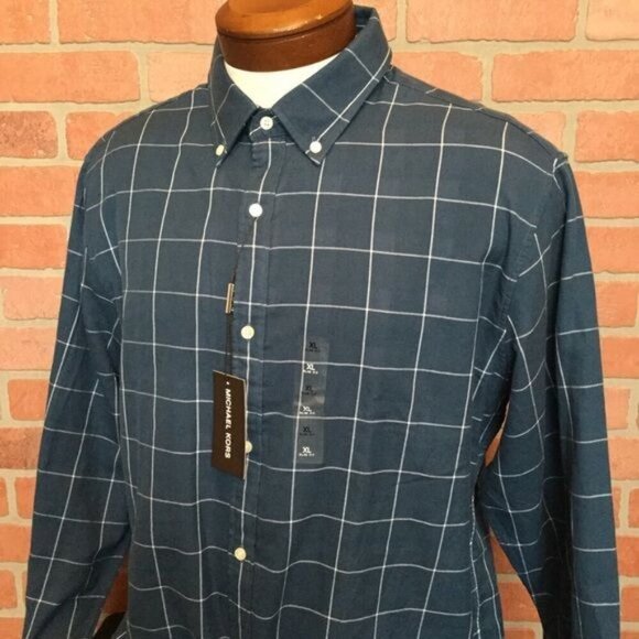 MICHAEL KORS Mens Button Front Shirt Size XL Slim Fit Plaid Check NWT - Picture 2 of 6